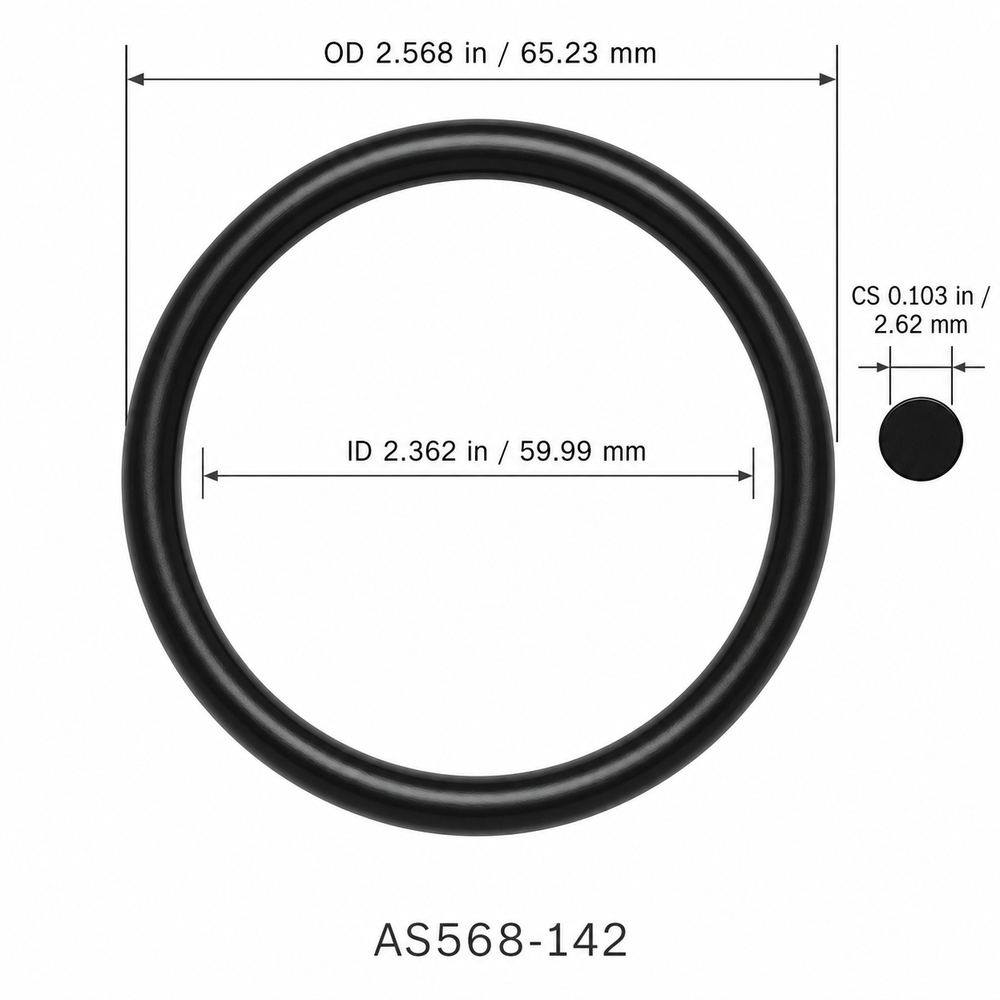 AS568-142 smooth black O-ring with ID, OD and cross-section dimensions