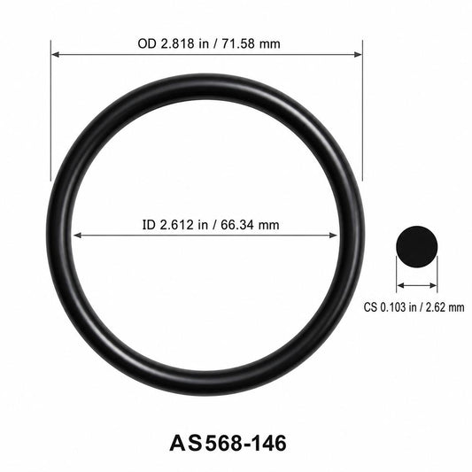 AS568-146 smooth black O-ring with ID, OD and cross-section dimensions