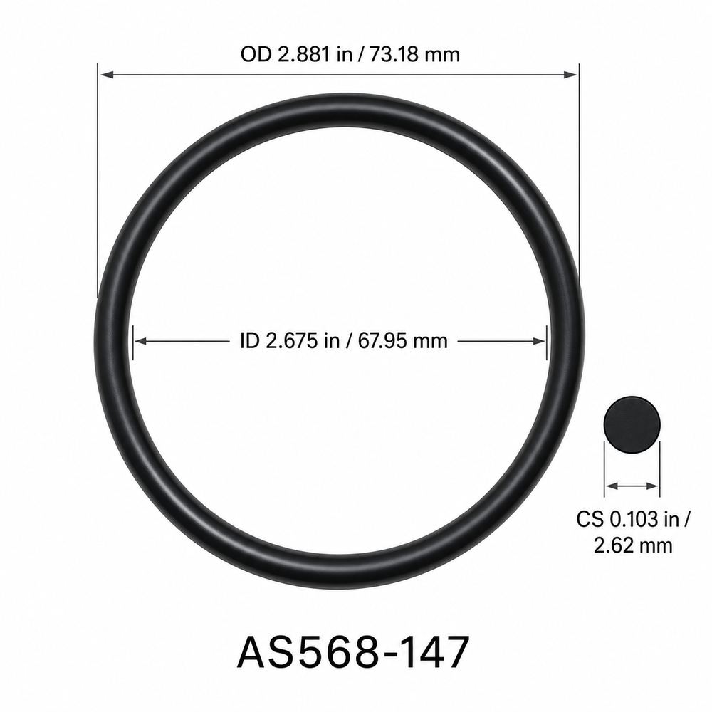 AS568-147 smooth black O-ring with ID, OD and cross-section dimensions