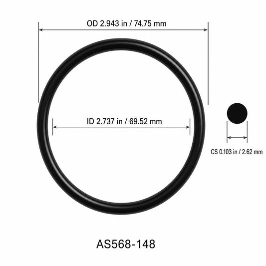 AS568-148 smooth black O-ring with ID, OD and cross-section dimensions