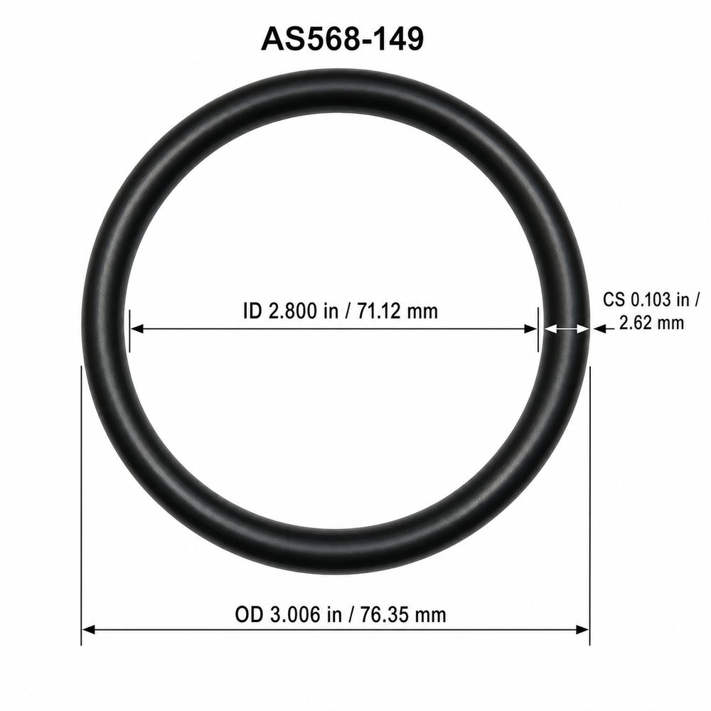 AS568-149 smooth black O-ring with ID, OD and cross-section dimensions