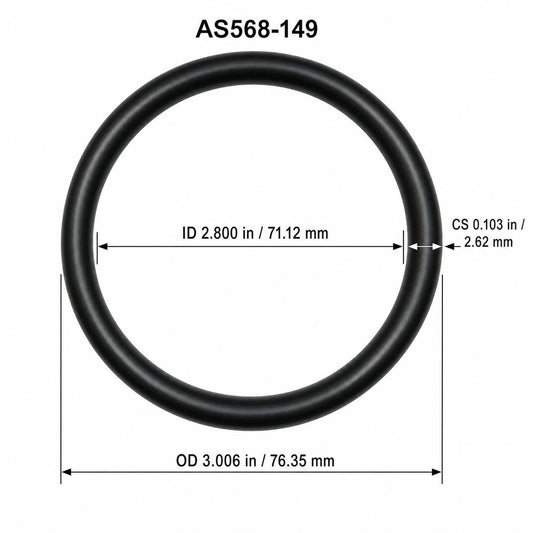 AS568-149 smooth black O-ring with ID, OD and cross-section dimensions