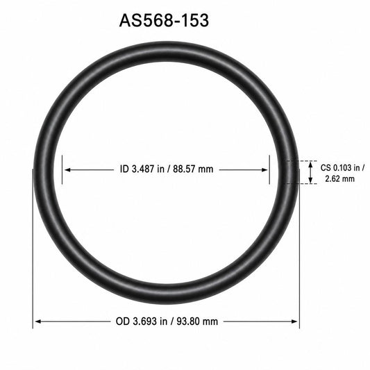 AS568-153 smooth black O-ring with ID, OD and cross-section dimensions