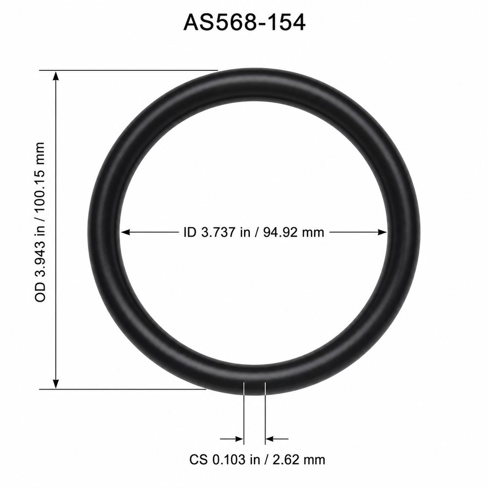 AS568-154 smooth black O-ring with ID, OD and cross-section dimensions