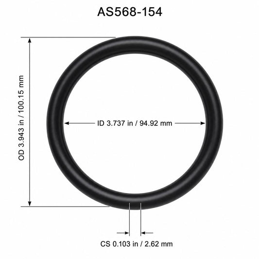 AS568-154 smooth black O-ring with ID, OD and cross-section dimensions