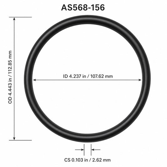 AS568-156 smooth black O-ring with ID, OD and cross-section dimensions
