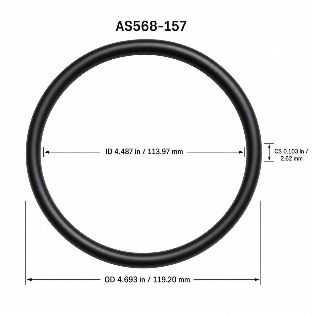 AS568-157 smooth black O-ring with ID, OD and cross-section dimensions