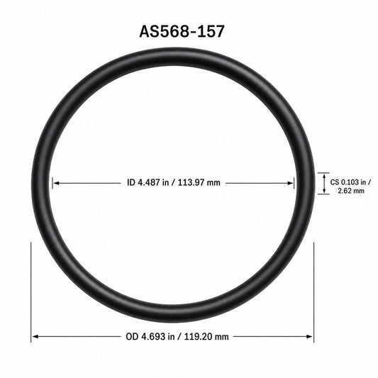 AS568-157 smooth black O-ring with ID, OD and cross-section dimensions