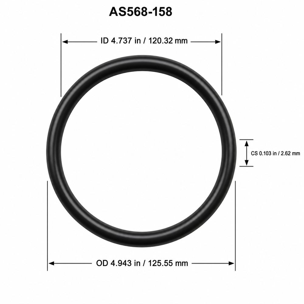 AS568-158 smooth black O-ring with ID, OD and cross-section dimensions