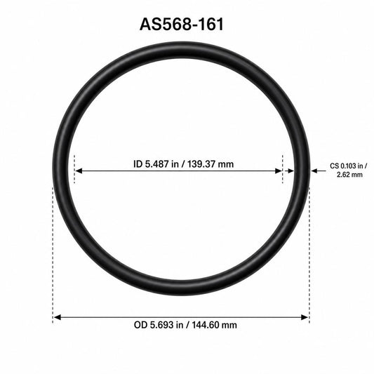 AS568-161 smooth black O-ring with ID, OD and cross-section dimensions