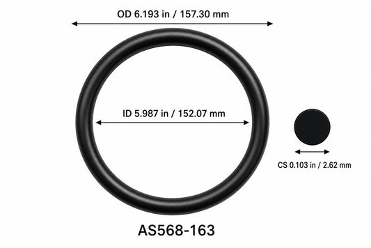 AS568-163 smooth black O-ring with ID, OD and separate cross-section dimensions