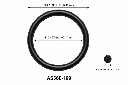 AS568-169 smooth black O-ring with ID, OD and separate cross-section dimensions