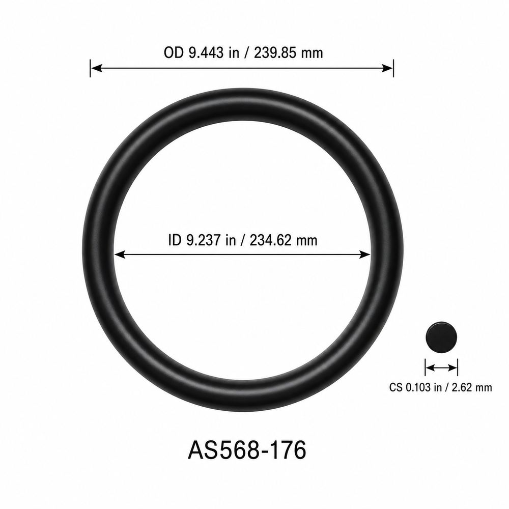 AS568-176 O-Ring – 9.237 in ID × 0.103 in CS – dimensional diagram showing ID, OD and cross-section