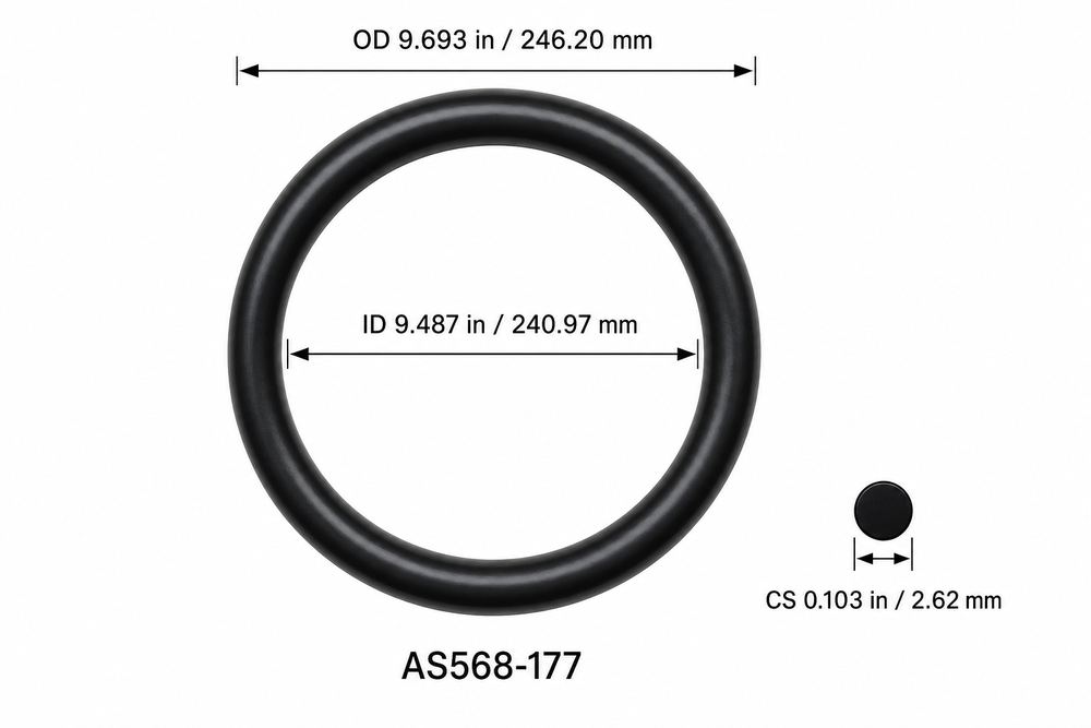 AS568-177 O-Ring – 9.487 in ID × 0.103 in CS – dimensional diagram showing ID, OD and cross-section