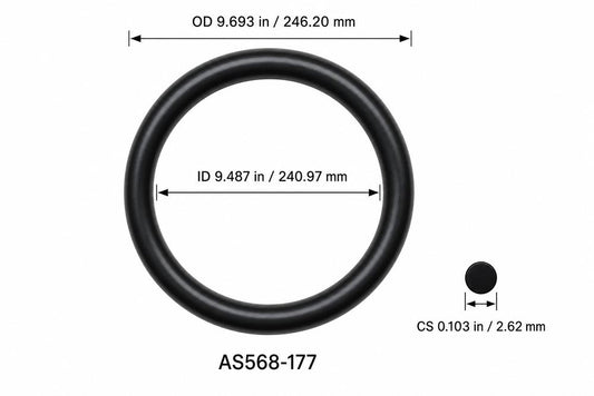 AS568-177 O-Ring – 9.487 in ID × 0.103 in CS – dimensional diagram showing ID, OD and cross-section