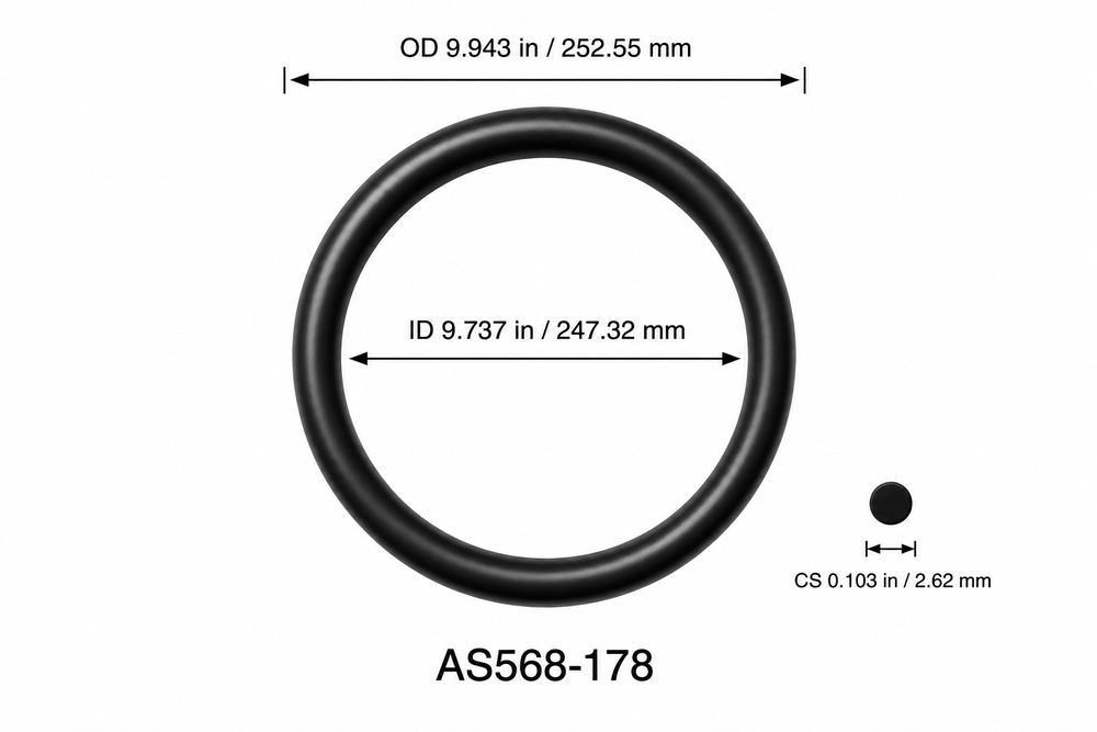 AS568-178 O-Ring – 9.737 in ID × 0.103 in CS – dimensional diagram showing ID, OD and cross-section