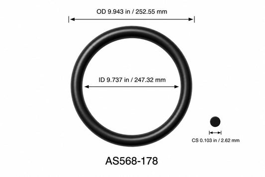 AS568-178 O-Ring – 9.737 in ID × 0.103 in CS – dimensional diagram showing ID, OD and cross-section
