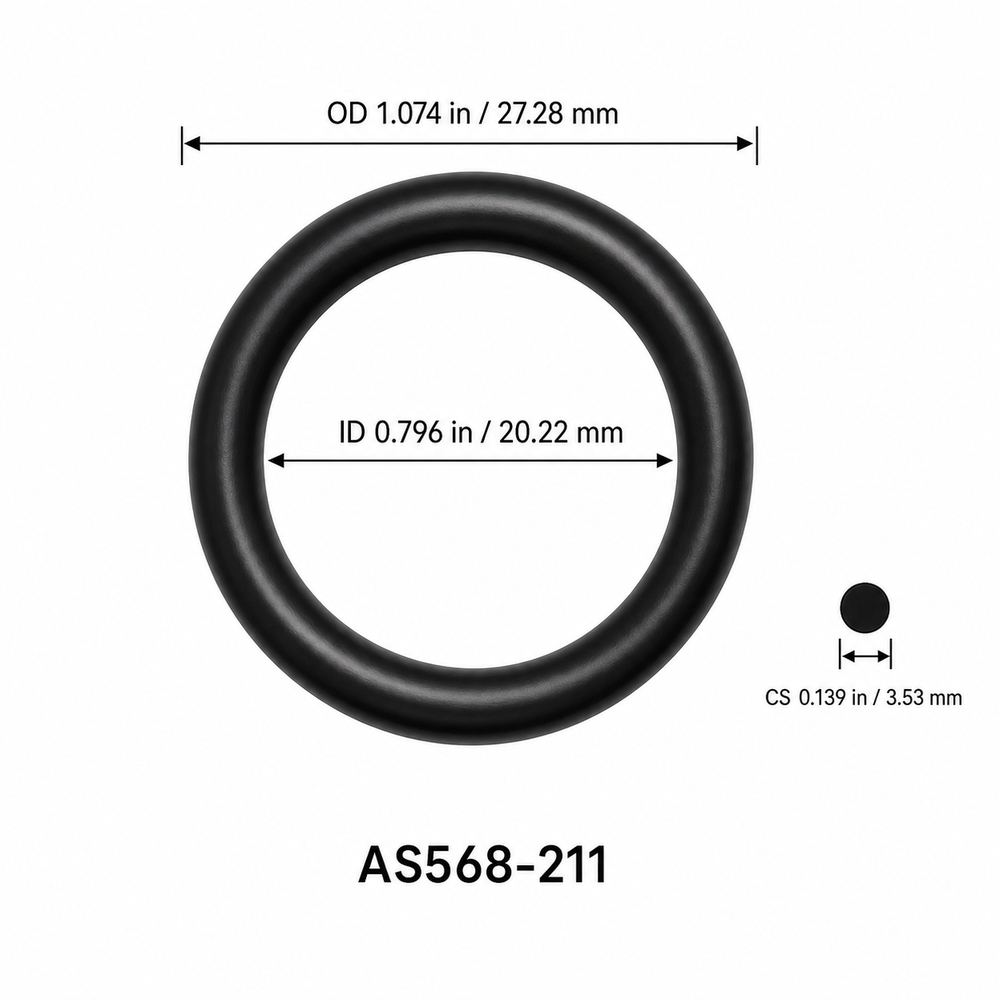 AS568-211 smooth black O-ring with ID, OD and separate cross-section dimensions