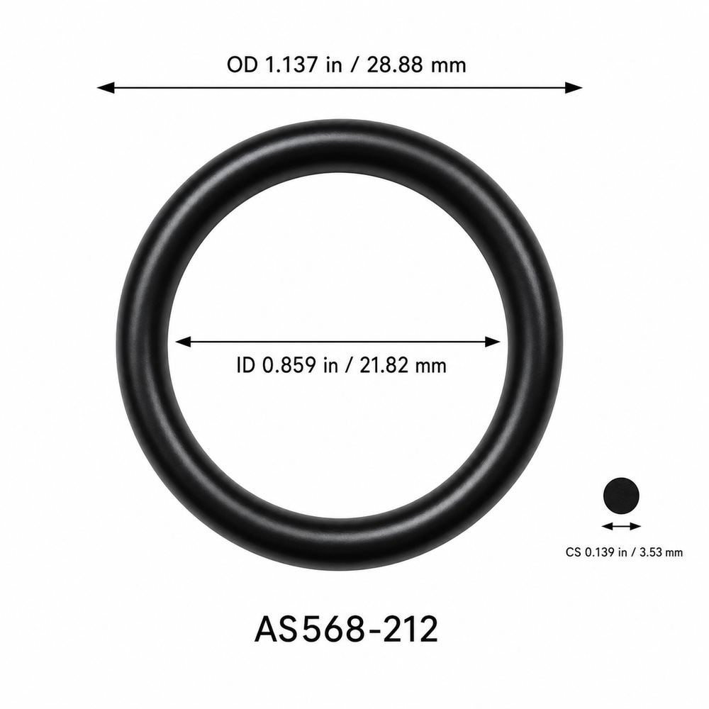 AS568-212 smooth black O-ring with ID, OD and separate cross-section dimensions