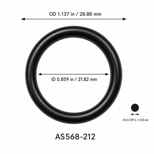 AS568-212 smooth black O-ring with ID, OD and separate cross-section dimensions