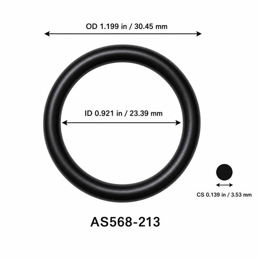 AS568-213 smooth black O-ring with ID, OD and separate cross-section dimensions