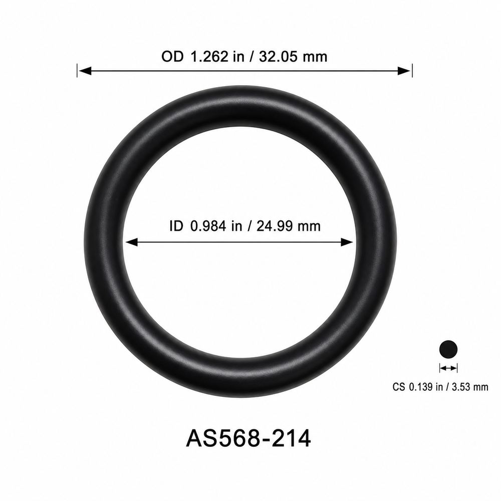 AS568-214 smooth black O-ring with ID, OD and separate cross-section dimensions