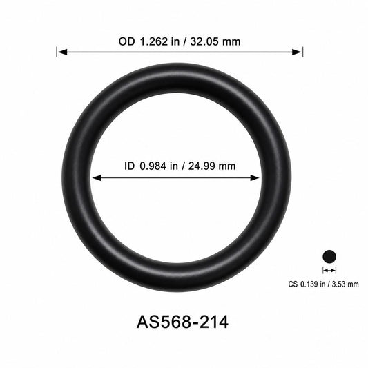 AS568-214 smooth black O-ring with ID, OD and separate cross-section dimensions