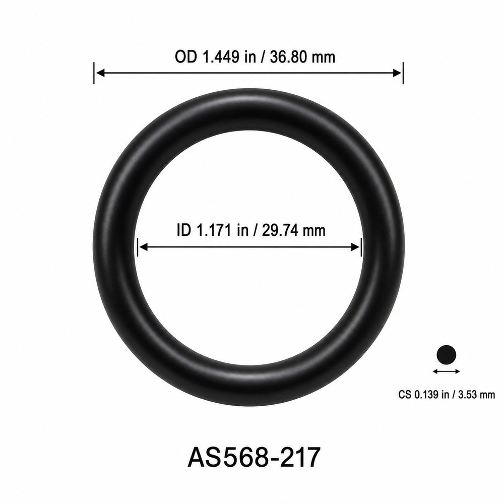 AS568-217 smooth black O-ring with ID, OD and separate cross-section dimensions
