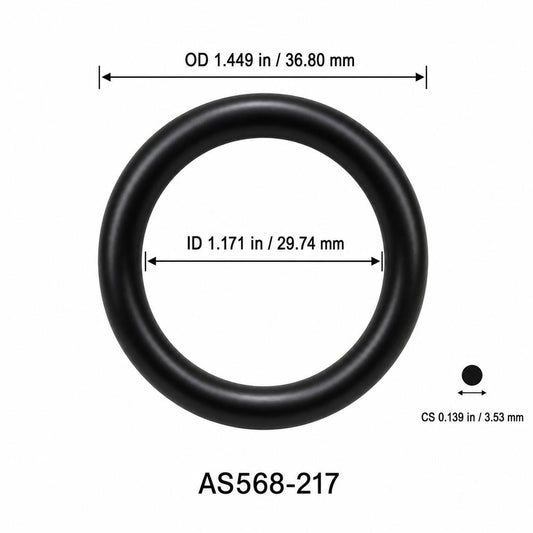 AS568-217 smooth black O-ring with ID, OD and separate cross-section dimensions