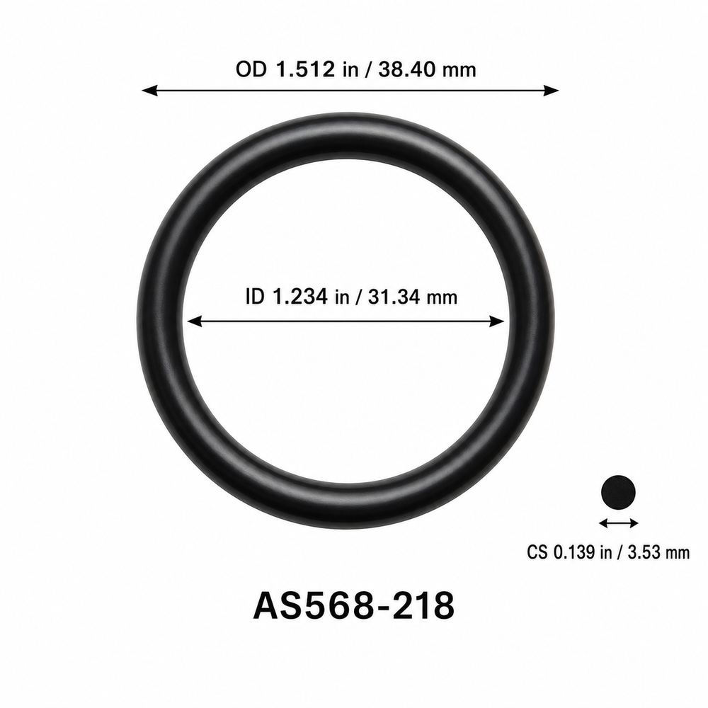 AS568-218 smooth black O-ring with ID, OD and separate cross-section dimensions