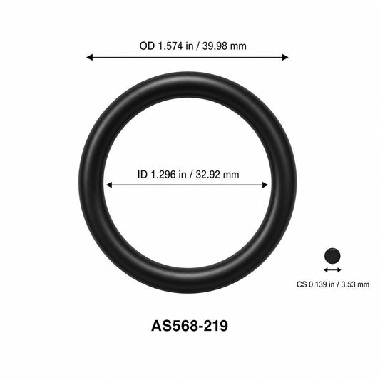 AS568-219 smooth black O-ring with ID, OD and separate cross-section dimensions