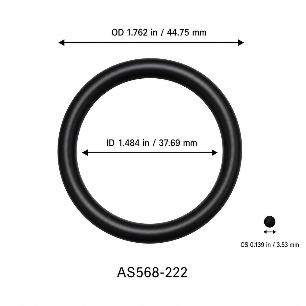 AS568-222 smooth black O-ring with ID, OD and separate cross-section dimensions