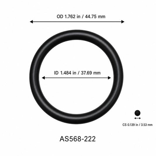 AS568-222 smooth black O-ring with ID, OD and separate cross-section dimensions