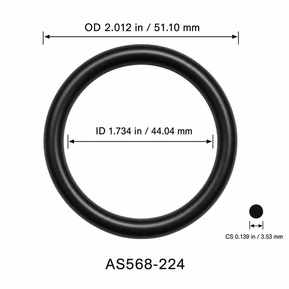 AS568-224 smooth black O-ring with ID, OD and separate cross-section dimensions