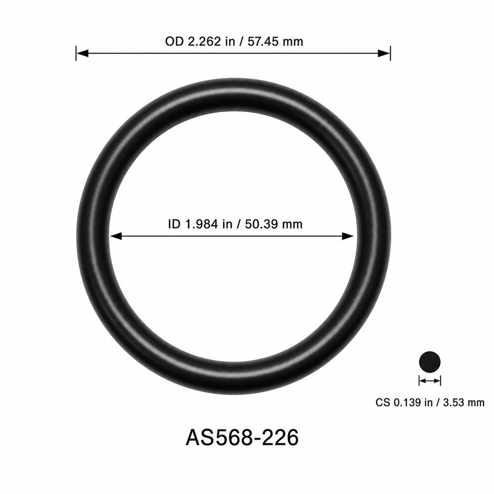 AS568-226 smooth black O-ring with ID, OD and separate cross-section dimensions