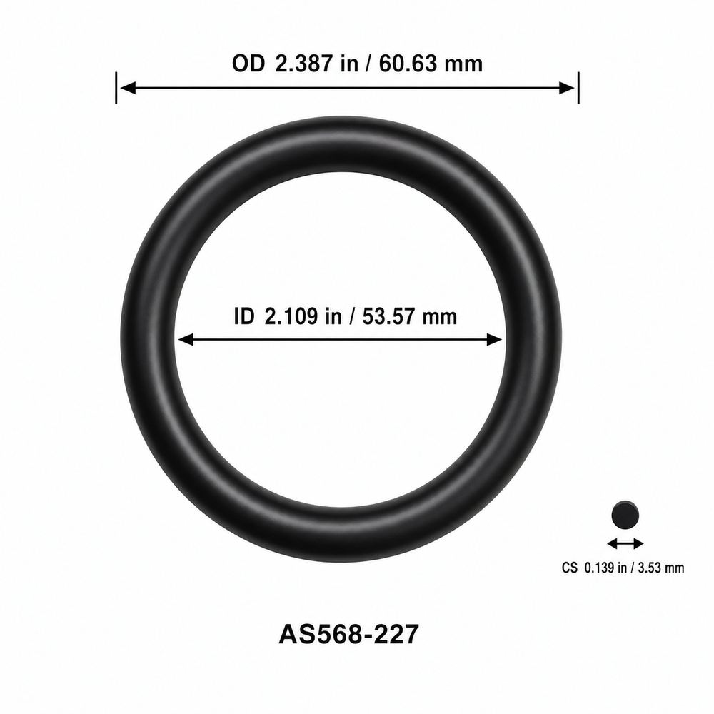 AS568-227 smooth black O-ring with ID, OD and separate cross-section dimensions
