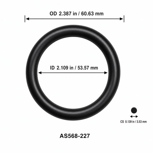AS568-227 smooth black O-ring with ID, OD and separate cross-section dimensions