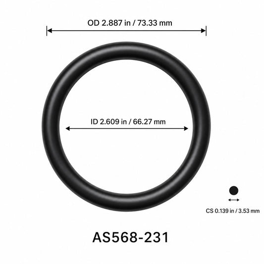 AS568-231 O-Ring – 2.609 in ID × 0.139 in CS – dimensional diagram showing ID, OD and cross-section