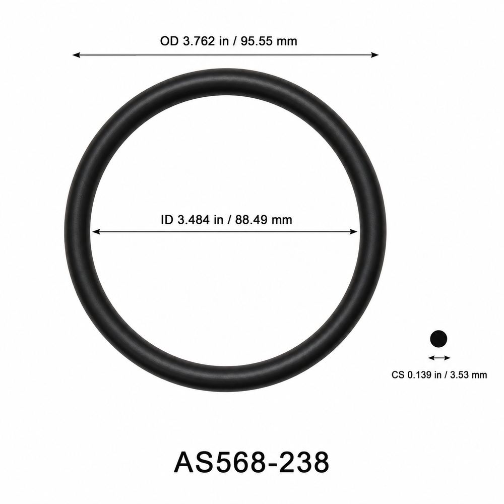 AS568-238 O-Ring – 3.484 in ID × 0.139 in CS – dimensional diagram showing ID, OD and cross-section