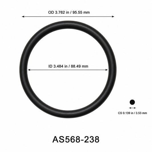 AS568-238 O-Ring – 3.484 in ID × 0.139 in CS – dimensional diagram showing ID, OD and cross-section