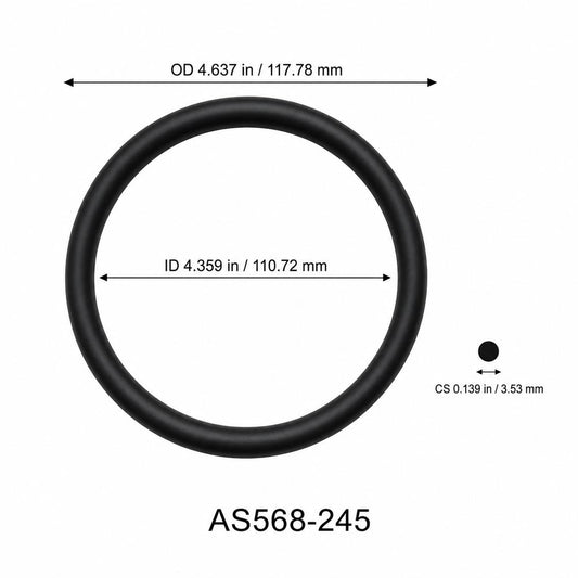 AS568-245 O-Ring – 4.359 in ID × 0.139 in CS – dimensional diagram showing ID, OD and cross-section
