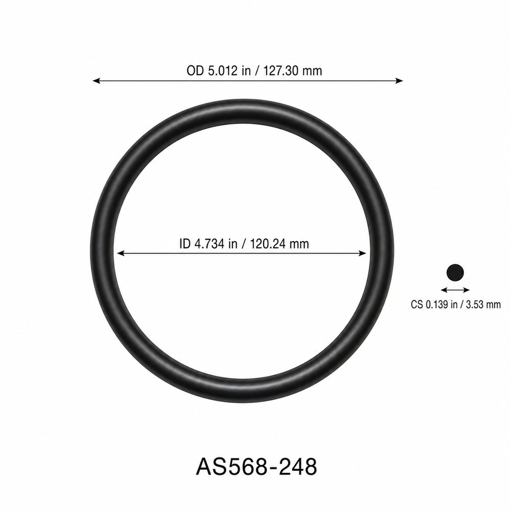 AS568-248 O-Ring – 4.734 in ID × 0.139 in CS – dimensional diagram showing ID, OD and cross-section