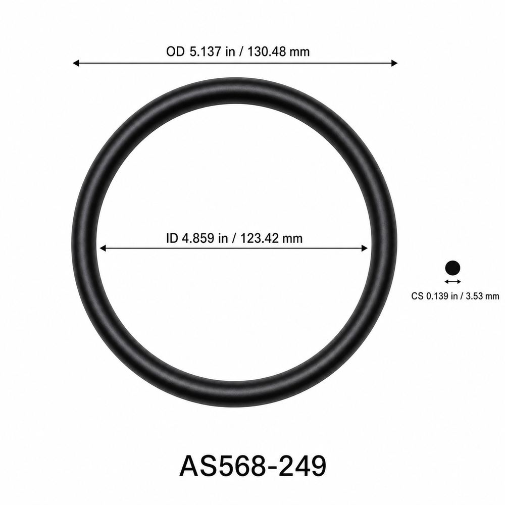 AS568-249 O-Ring – 4.859 in ID × 0.139 in CS – dimensional diagram showing ID, OD and cross-section