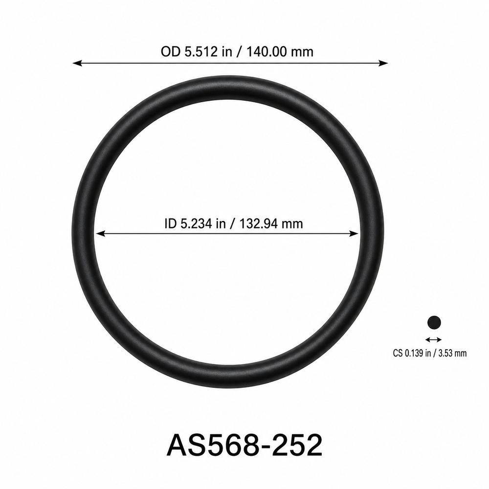 AS568-252 O-Ring – 5.234 in ID × 0.139 in CS – dimensional diagram showing ID, OD and cross-section