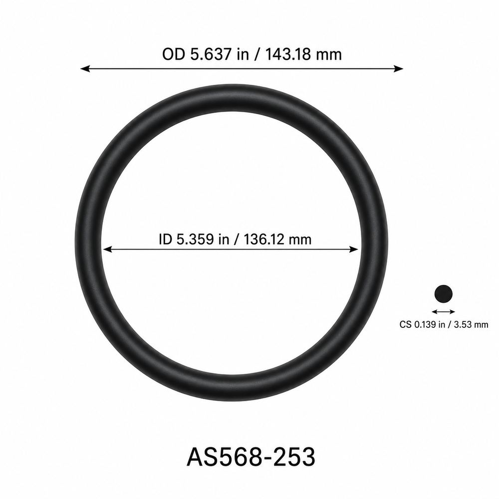 AS568-253 O-Ring – 5.359 in ID × 0.139 in CS – dimensional diagram showing ID, OD and cross-section