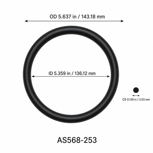 AS568-253 O-Ring – 5.359 in ID × 0.139 in CS – dimensional diagram showing ID, OD and cross-section