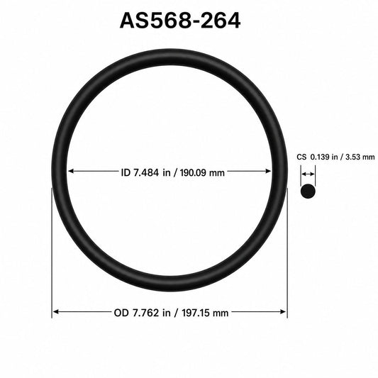 AS568-264 O-Ring – 7.484 in ID × 0.139 in CS – dimensional diagram showing ID, OD and cross-section