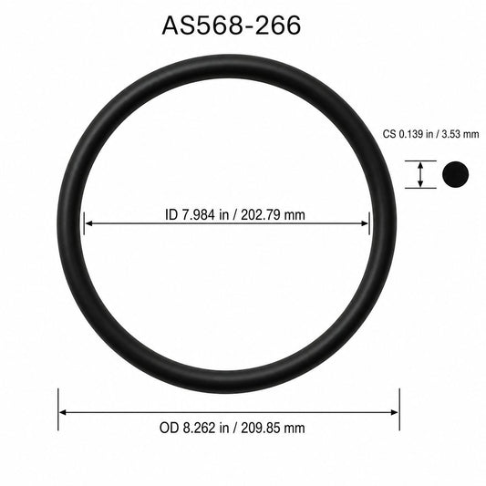 AS568-266 O-Ring – 7.984 in ID × 0.139 in CS – dimensional diagram showing ID, OD and cross-section