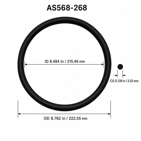 AS568-268 O-Ring – 8.484 in ID × 0.139 in CS – dimensional diagram showing ID, OD and cross-section