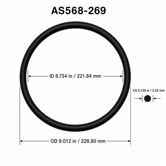 AS568-269 O-Ring – 8.734 in ID × 0.139 in CS – dimensional diagram showing ID, OD and cross-section